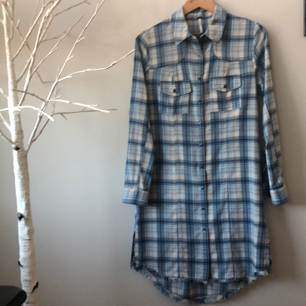 Free People Flannel Button Up Dress Size S